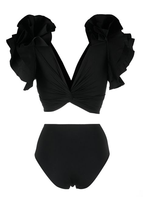 Black ruffled V-neck swimsuit - MAYGLE CORONEL women MAYGEL CORONEL | BK032BLK